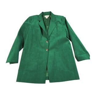 Vintage Ultra Suede Green Blazer Women Size 10 2 Button Long Preppy Holiday